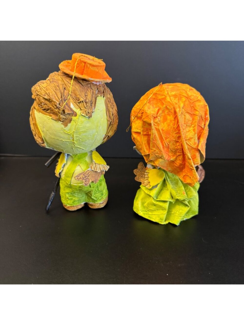 Vintage Handmade Papier-Mâché Duck Figurines Boy & Girl Set Rustic Yellow & Oran - Picture 7 of 16